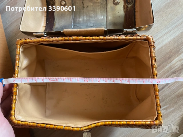 Сламено куфарче, метален капак и кожа, снимка 8 - Чанти - 54132118