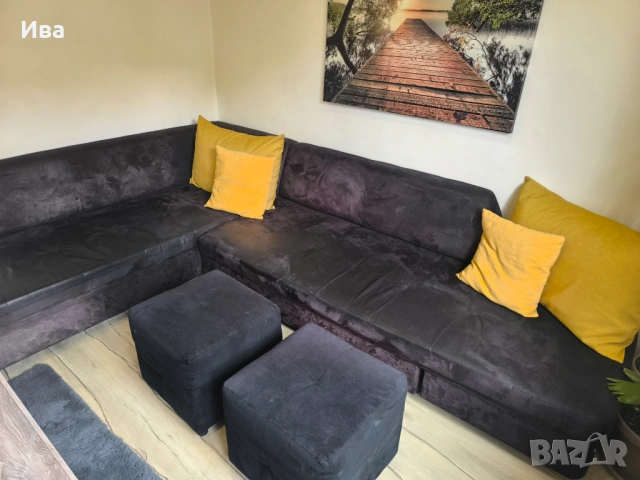Ъглов диван с 2 бр.табуретки, снимка 3 - Дивани и мека мебел - 54024935