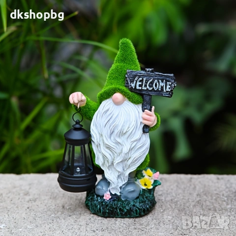 5008 Декоративна градинска фигура "Джудже" със соларна LED лампа и надпис "Welcome", 25 см, снимка 4 - Други стоки за дома - 54631031