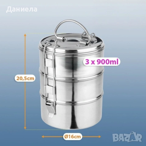 Термо кутия за храна от неръждаема стомана с 3 отделения – 3x900 мл, снимка 6 - Кутии за храна - 54779555