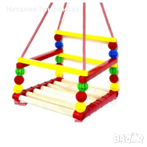 Дървена люлка – Класически модел с модерен цветен дизайн, снимка 4 - Детски люлки - 54182444