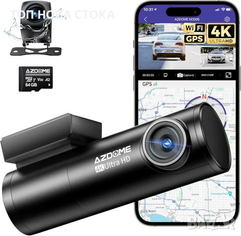 AZDOME M300S k Видеорегистратор Dash Cam комплект със задна камера 