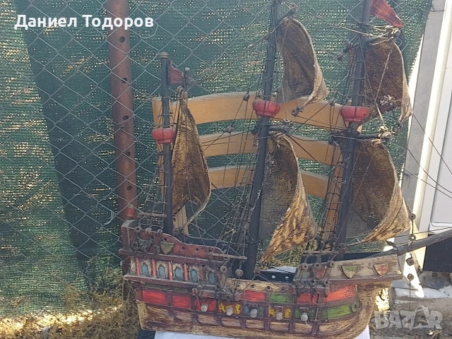 Стар голям дървен кораб, Ръчна изработка на Испански Гален- 70х70см., снимка 4 - Антикварни и старинни предмети - 55279249