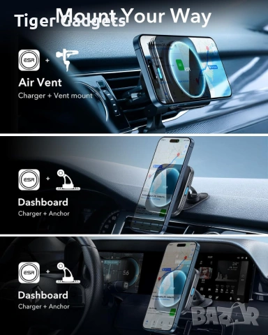 ESR HaloLock MagSafe Vent Car Mount Qi2 15W – магнитна стойка за автомобил с безжично зареждане, снимка 6 - Аксесоари и консумативи - 54923834