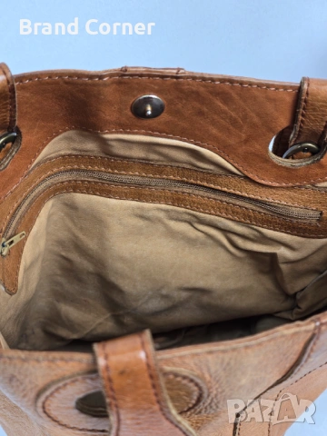 Дамска кафява кожена чанта тип bucket bag / shopper с дълги дръжки, снимка 3 - Чанти - 54420897