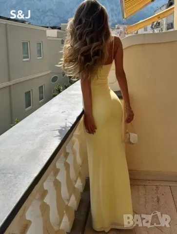 Жълта дълга рокля, снимка 2 - Рокли - 55312265