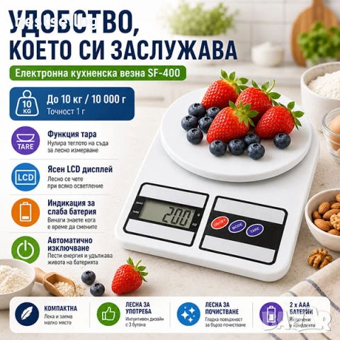 Точна електронна кухненска везна кантар за храна злато кафе до 7кг, снимка 5 - Везни - 29265089