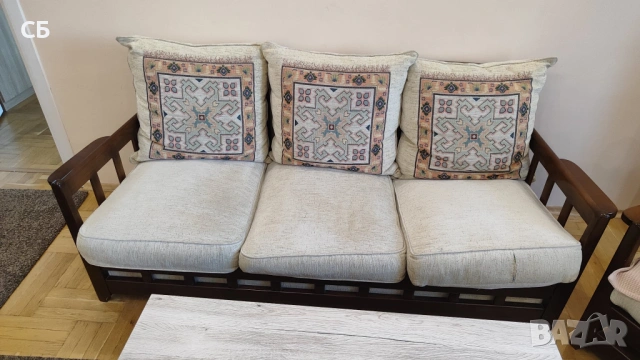 Винтидж италианска холова гарнитура от масивно дърво, снимка 2 - Дивани и мека мебел - 54171542