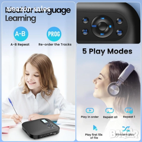 Преносим CD плейър DESOBRY с Bluetooth CD плейър с високоговорители, презареждащ се дискмен за кола , снимка 9 - Други - 54479867