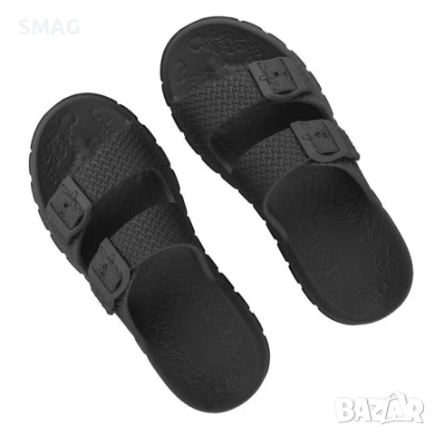 Дамски чехли тип buckle черни с релефен дизайн и закопчалка_1250099
