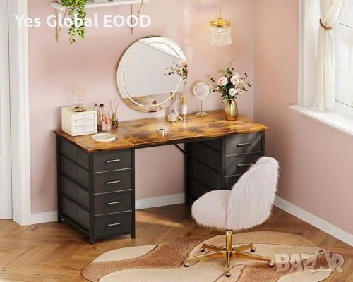 Бюро Coleshome 120см с 8 чекмеджета кафяво, снимка 7 - Бюра - 54533462
