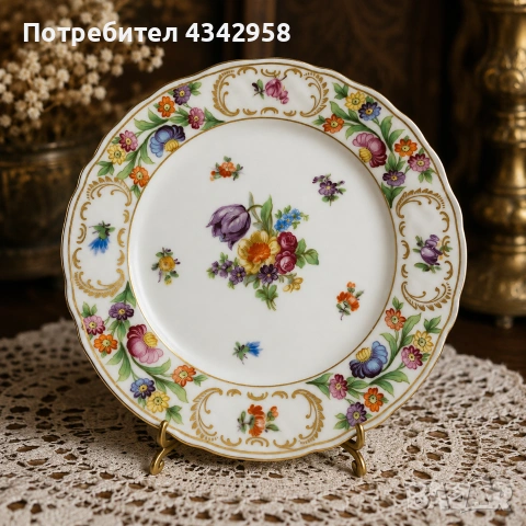 Винтидж десертна порцеланова чинийка Schumann Arzberg Bavaria “Deux Meissen” (1918–1929 г.) 