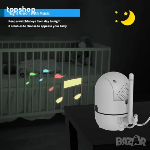 Чисто нов бебефон HelloBaby HB6550 Pro – 5" дисплей и въртяща се камера (Без WiFi) , снимка 4 - Бебефони - 54056703