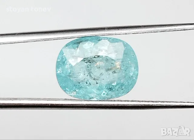 Естествен 3,20 карата Параиба турмалин (Copper Bearing) с неонов цвят и сертификат!, снимка 2 - Други - 55468847
