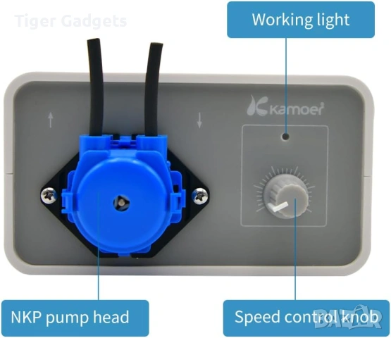 Kamoer M1-NKP Перисталтична дозираща помпа 12V – Регулируем дебит 5-30 ml/min с адаптер, снимка 4 - Други машини и части - 55014219
