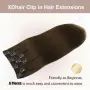 XDhair екстеншъни за коса тип „щипка“ от естествена човешка коса, средно кафява,100 гр.,6бр., 40 см, снимка 2