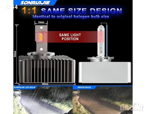 LED D5S / D5R Крушки SONRUIJIE 120W 24000LM 6000K – Plug & Play CANBUS, снимка 3 - Аксесоари и консумативи - 54705643
