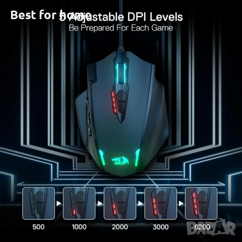 Геймърска мишка Redragon M908 Impact RGB LED MMO с 12 странични бутона, оптична, снимка 3 - Клавиатури и мишки - 54572764