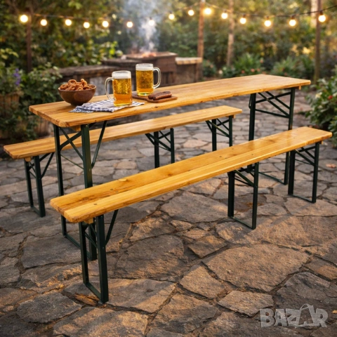 Размери маса: 176 x 46 x 76,5 cm Размери пейка: 176 x 23 x 46,5 cm Дебелина на пейка: 3 cm Тръби (кр