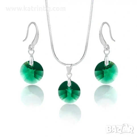 Комплект бижута Сваровски Emerald – колие и обеци със зелени кристали