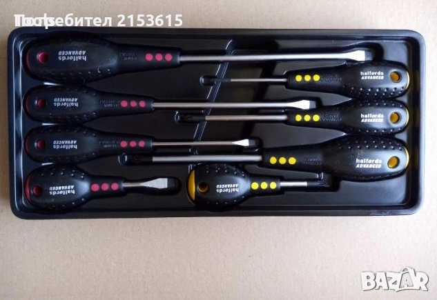 halfords advanced 8 броя плоски кръстати отвертки комплект chrome vanadium, снимка 2 - Отвертки - 55214721