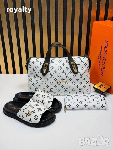 Louis Vuitton Нов Стилен Дамски Комплект Чехли Чанта Различни Модели Луи Витон , снимка 4 - Чехли - 55030890