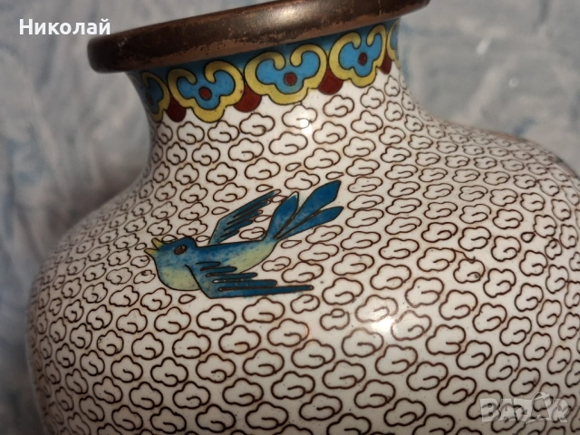 Стара Китайска Ваза Бронз Емайл Клоазон , снимка 11 - Антикварни и старинни предмети - 54752919
