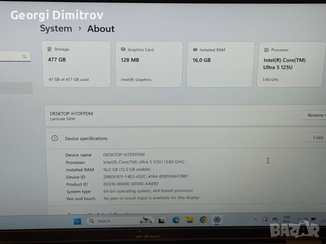 Dell Latitude 5450 Intel Ultra 5/16RAM/512GB SSD/Intel ARC Graphics/Full HD, снимка 4 - Лаптопи за работа - 54982089