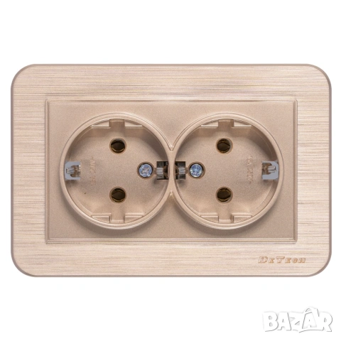 Двоен електрически контакт DeTech DE-9223-52 с рамка, Шуко, 16A, 250V, IP20, за вграждане, златист, снимка 2 - Други - 55138500