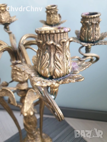 Франция 19ти век/58см-5кг/голям стар настолен бароков бронзов свещник, снимка 6 - Декорация за дома - 54166122