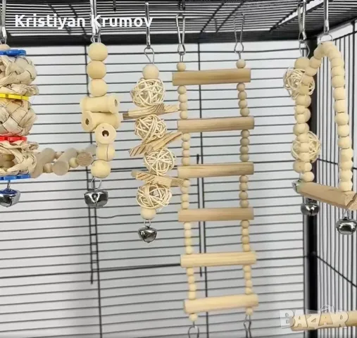 Комплект от 8 части за малки до средни папагали, играчки, кацалка, стълба и мостче , снимка 4 - Папагали - 55616553