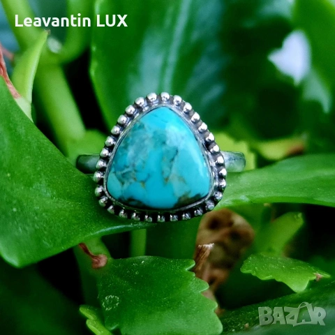Сребърен пръстен с естествен камък Тюркоаз, снимка 3 - Пръстени - 54097026