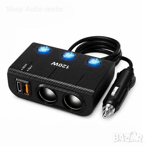 Разклонител за запалка Automat-2 гнезда, USB/TYPE C, 12V / 24V, снимка 3 - Аксесоари и консумативи - 54826386