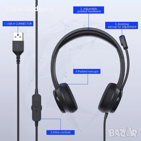 USB Слушалки с микрофон CM7006 – Noise Cancelling, за PC, Zoom, Teams, Skype и Call Center, снимка 2 - Слушалки и портативни колонки - 54957968