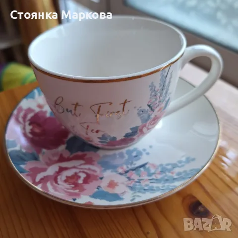 Колекционерски сет за чай - костен порцелан - Англия-"Midnight Bloom'', снимка 3 - Чаши - 55607042