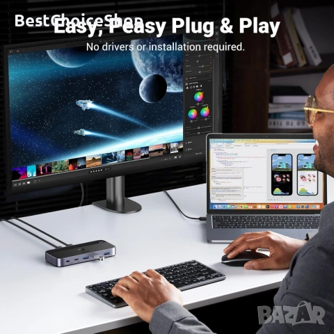 UGREEN USB 3.0 Switch 2PC Споделете USB-C и USB-A Устройства 2 в 4 Изхода + Контролер за РаботенПлот, снимка 11 - Кабели и адаптери - 54221061