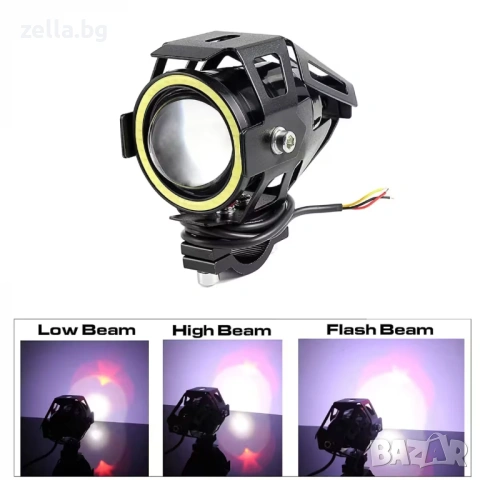 LED прожектор за мотоциклет U7 Angel Eyes 15W 3000lm 12-85V – Универсален фар за мотор, ATV 10116, снимка 7 - Друга електроника - 54658345