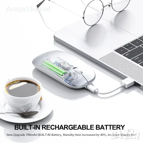 Безжична мишка inphic M1P Ultra Slim 2.4G с акумулаторна батерия и тих клик, снимка 3 - Клавиатури и мишки - 55691443