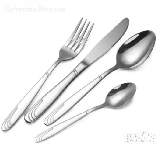 Комплект прибори 24 части Bohmann, кутия, Сребрист/Златен декор, неръждаема стомана