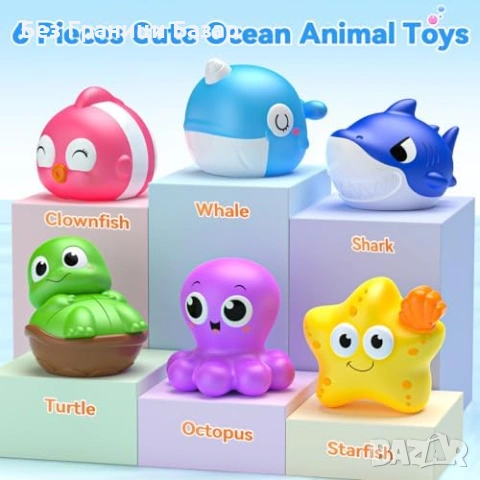 Нови Бебешки играчки за баня 6 броя светещи морски животни LED за деца, снимка 3 - Други - 53973139