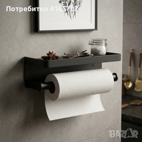 Държач за кухненска хартия с рафт XL – Стенен органайзер от неръждаема стомана, снимка 3 - Аксесоари за кухня - 55236763