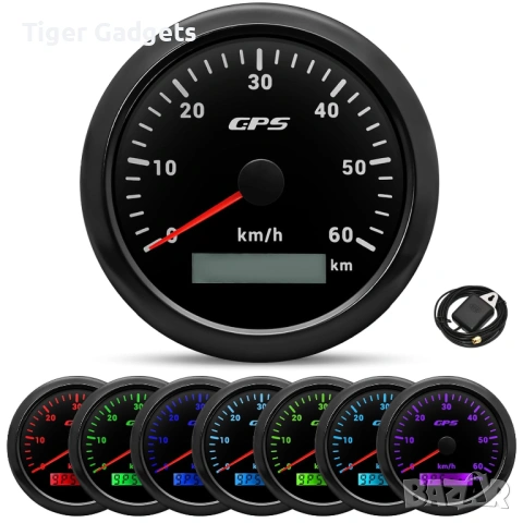 Километраж GPS Speedometer 85mm 0-60 km/h – GPS километраж с 7-цветна LED подсветка и одометър, IP67