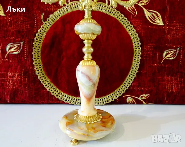 Свещник тройка,бронз,оникс,позлата,стил Луи XV. , снимка 2 - Антикварни и старинни предмети - 55364062