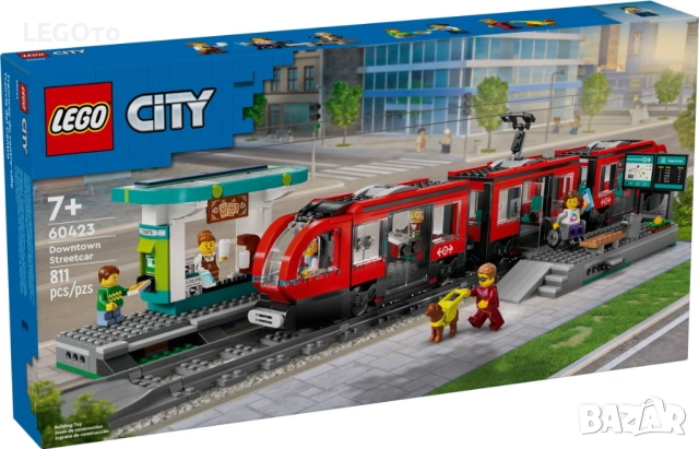 НОВО ЛЕГО Сити - Трамвай и гара в центъра 60423 Downtown Streetcar, снимка 2 - Конструктори - 54791711