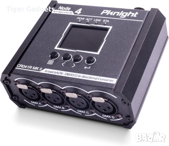 Pknight CR041R MK II Art-Net/sACN към DMX512 конвертор – 4-портов двупосочен DMX Node с PoE...