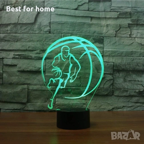 3D баскетболна лампа USB захранване 7 цвята невероятна оптична илюзия 3D LED лампа, снимка 3 - Лед осветление - 54658799