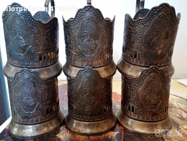 стари руски подстакани посребрени , снимка 4 - Антикварни и старинни предмети - 54900172