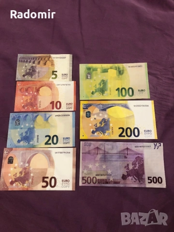 Реквизитни евро банкноти, пачки по €5, €10, €20, €50, €100, €200 и €500 за клипове и забавление, снимка 4 - Други - 53306440