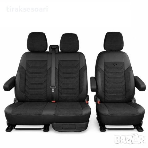 Луксозна тапицерия PANDA за VW T5 / T6 / T7 2003-2024 – еко кожа и текстил черно/сиво, снимка 2 - Аксесоари и консумативи - 54622205