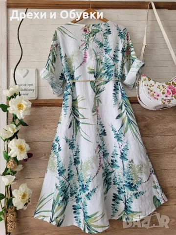Лятна ленена рокля с джобове в свеж принт made in Italy , снимка 2 - Рокли - 54096477